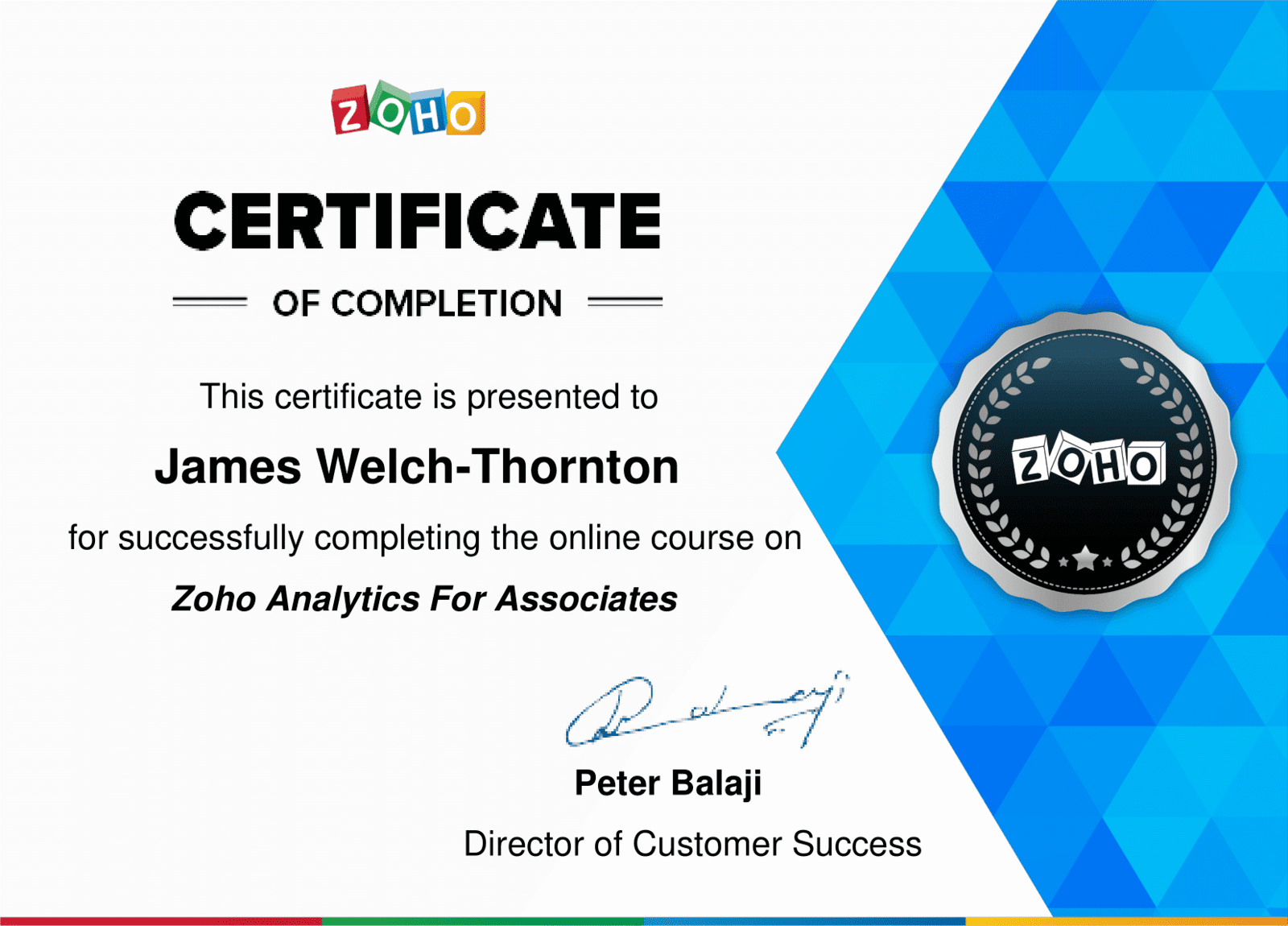 Zoho Analytics for Associates Certificate